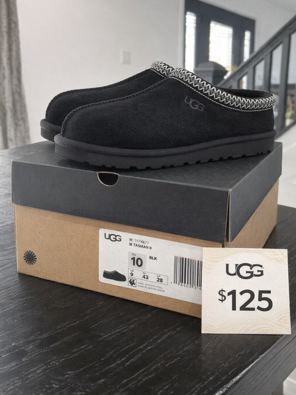 UGG Tasman II Black Slippers Size 10 Men / 11 Women NEW in Box